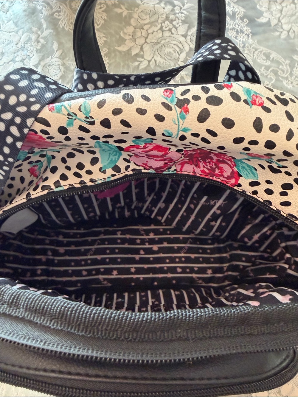 Betsey Johnson Small Quilted Mauve Backpack with Black Accent - Picture 9 of 11